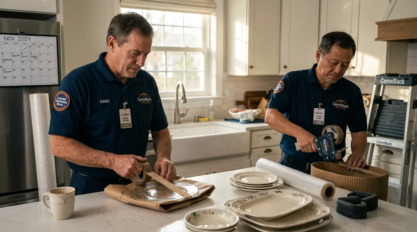 Professional crew packing kitchen dishware in Wauseon, OH